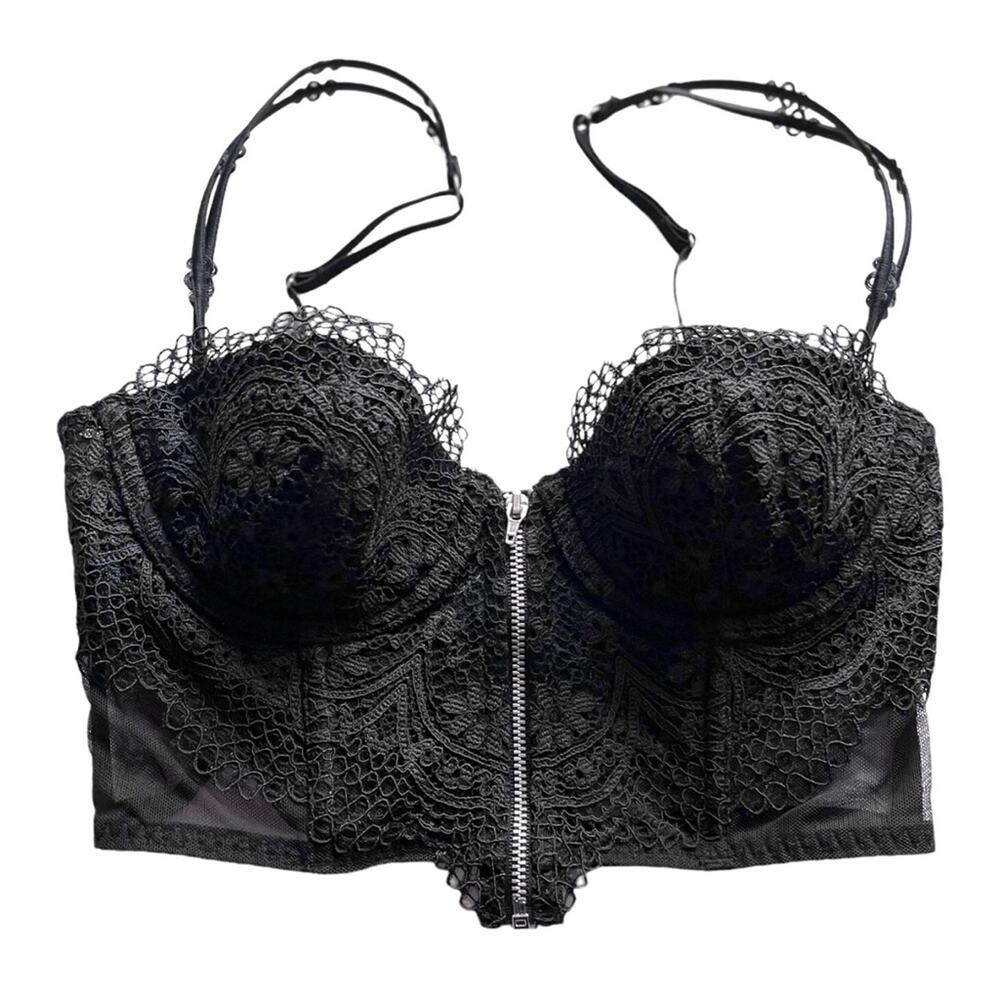 Victoria’s Secret Very Sexy Lined Demi Lace Zip Bra Top Bustier Corset Black